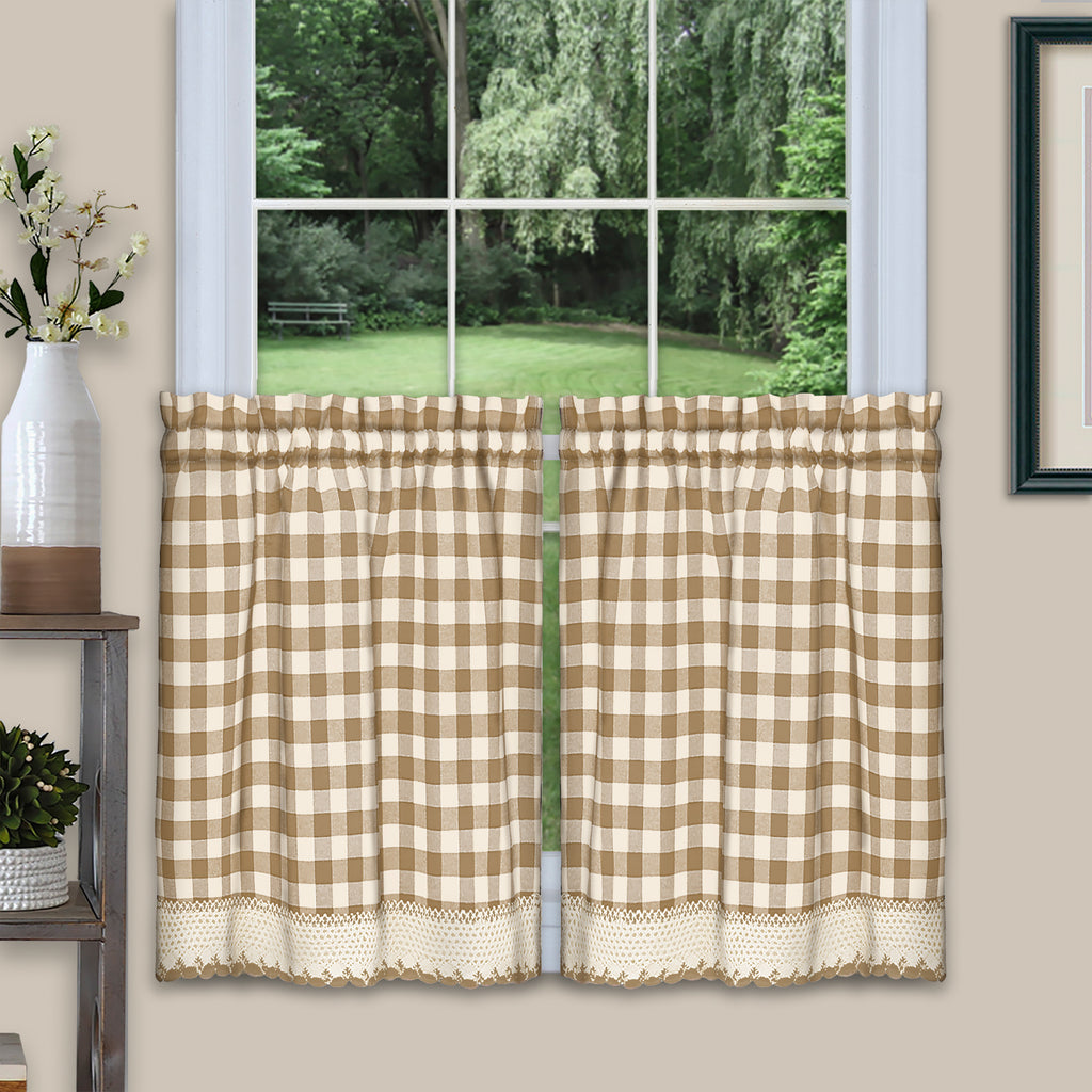 Buffalo Check Window Curtain Tier Pair - 58x24 - Taupe