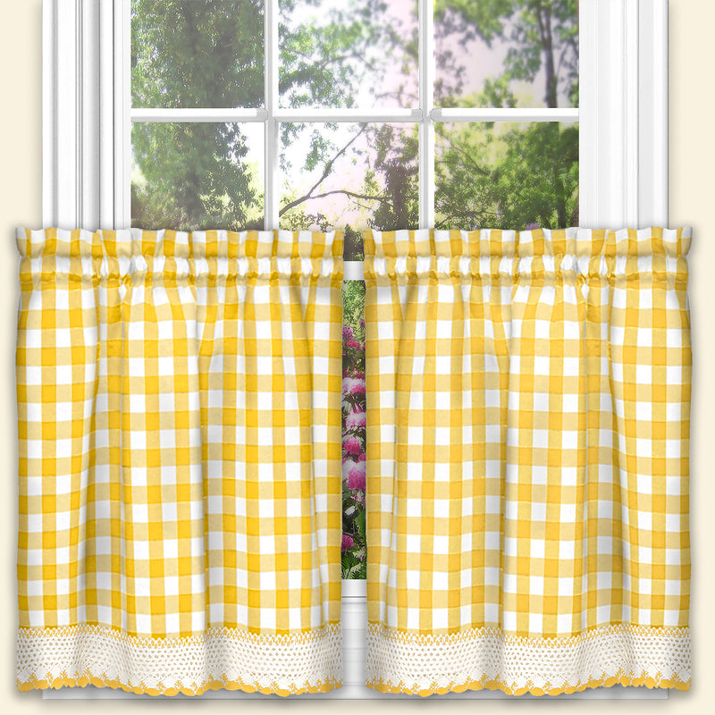 Buffalo Check Window Curtain Tier Pair - 58x24 - Yellow