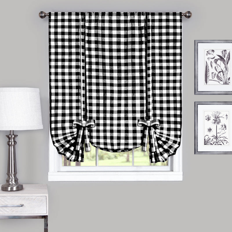 Buffalo Check Window Curtain Tie Up Shade - 42x63 - Black