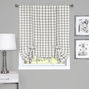 Buffalo Check Window Curtain Tie Up Shade - 42x63 - Grey