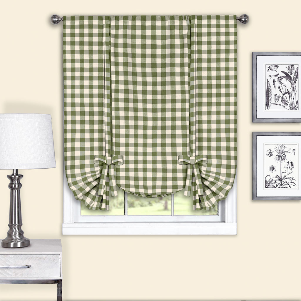 Buffalo Check Window Curtain Tie Up Shade - 42x63 - Sage