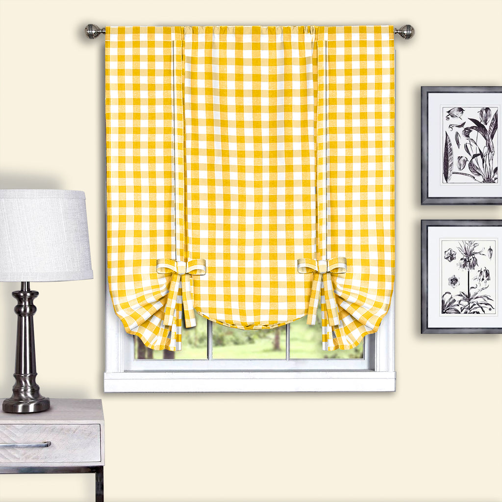 Buffalo Check Window Curtain Tie Up Shade - 42x63 - Yellow