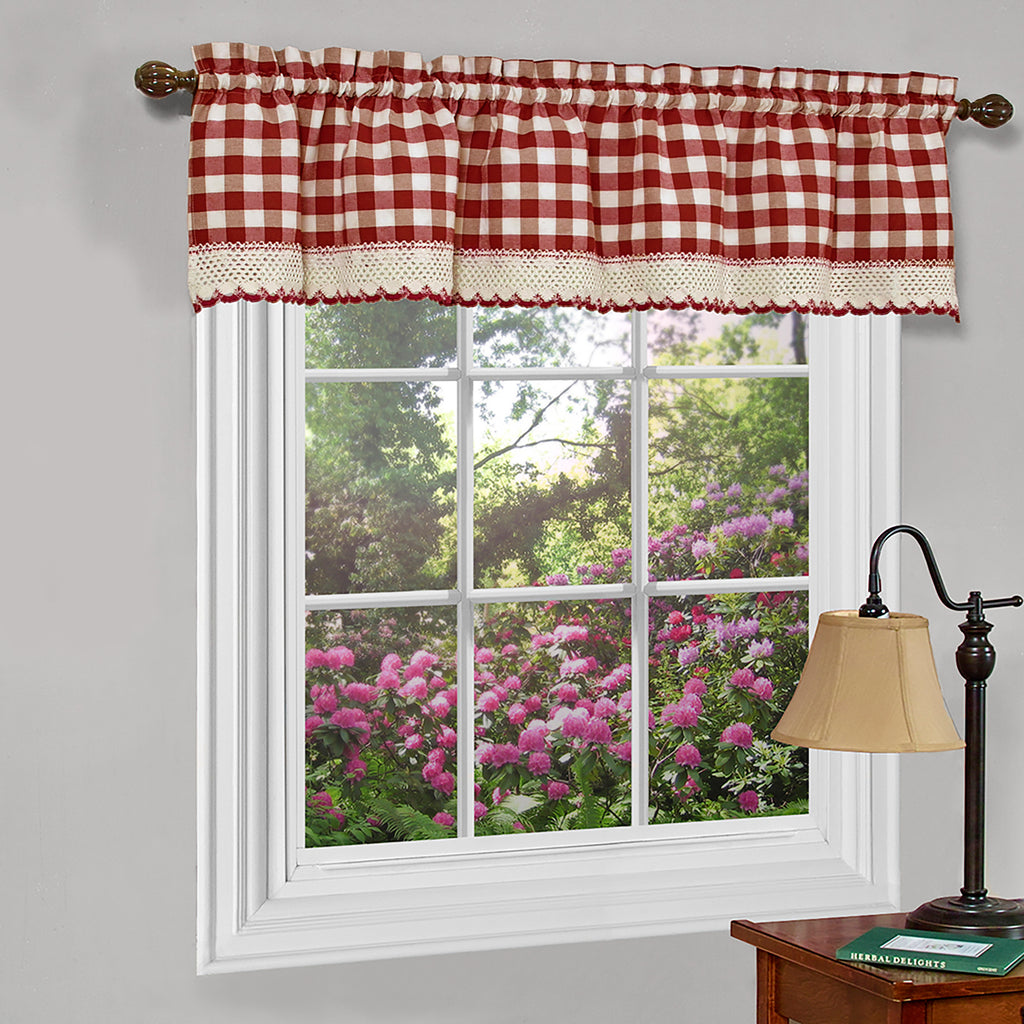 Buffalo Check Window Curtain Valance - 58x14 - Burgundy