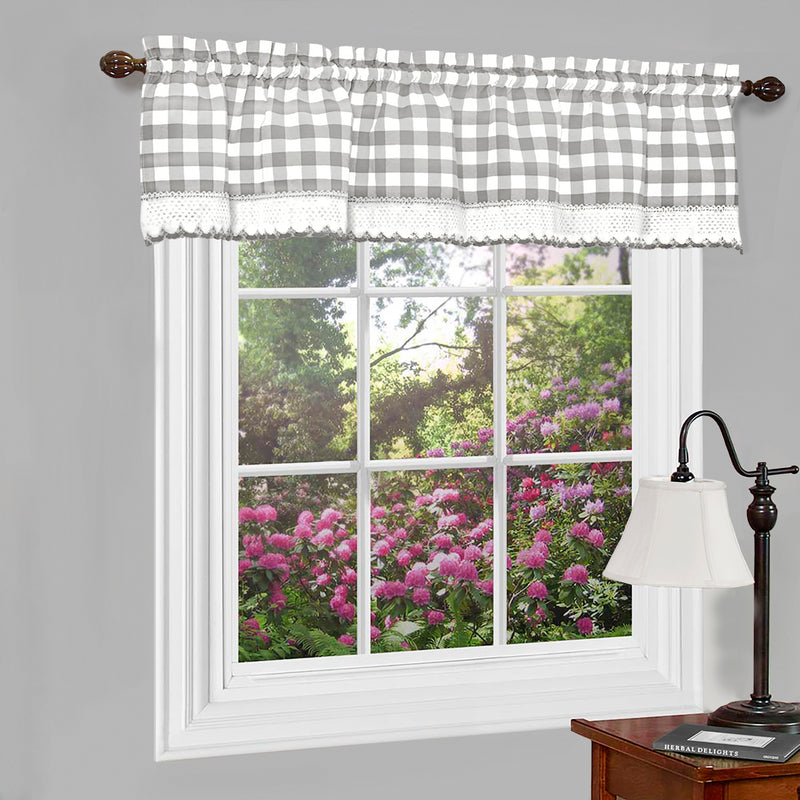 Buffalo Check Window Curtain Valance - 58x14 - Grey