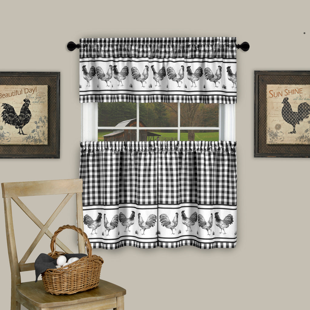 Barnyard Window Curtain Tier Pair and Valance Set - 58x24 - Black