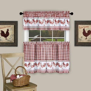 Barnyard Window Curtain Tier Pair and Valance Set - 58x24 - Burgundy