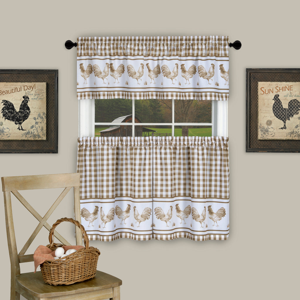 Barnyard Window Curtain Tier Pair and Valance Set - 58x24 - Taupe