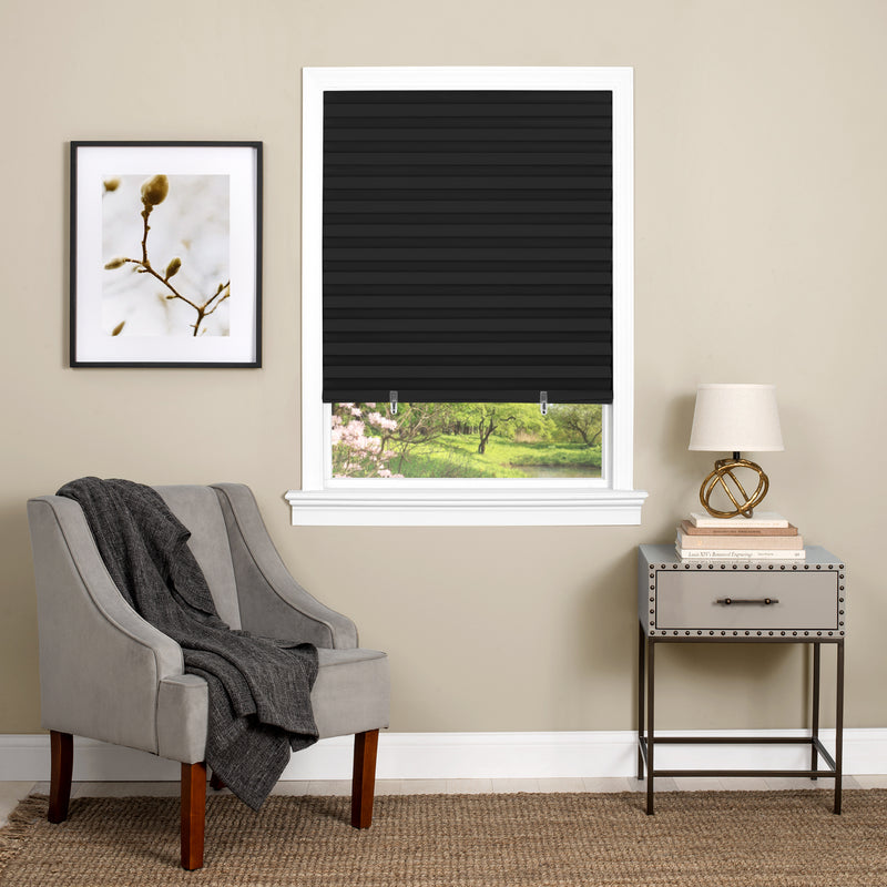 Cordless 1-2-3 Vinyl Room Darkening Pleated Window Shade - 36x75 - Black