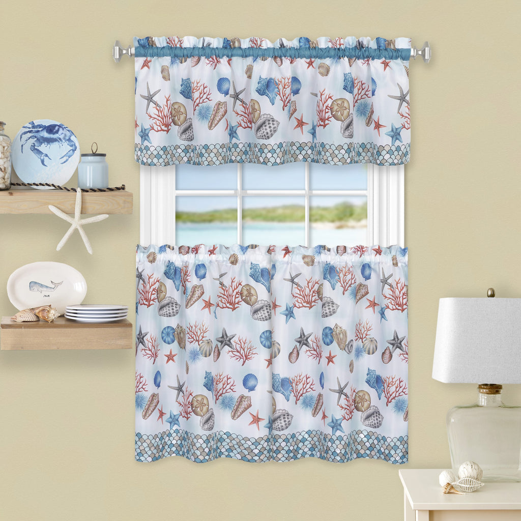 Coastal Tier and Valance Window Curtain Set - 58x24 - Blue