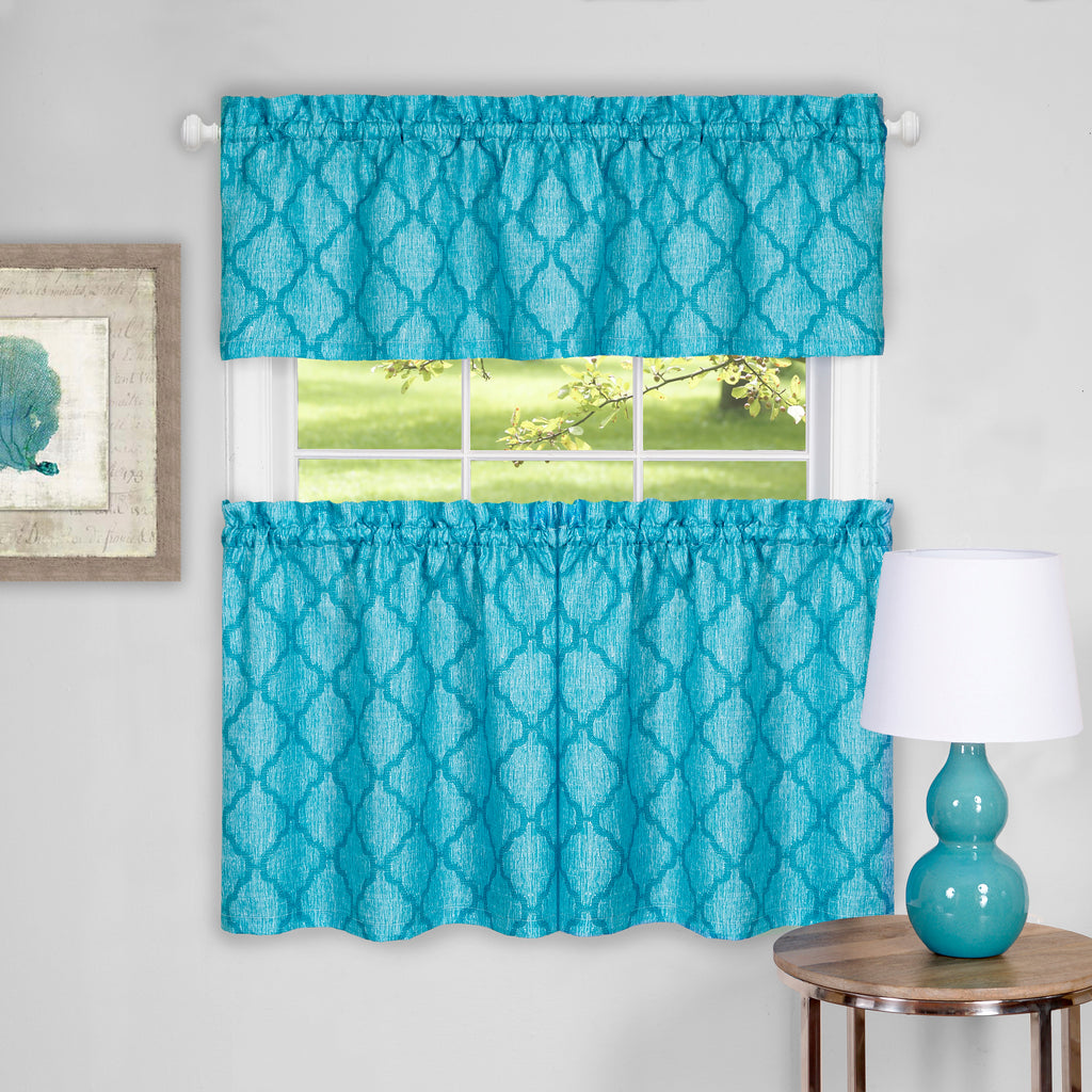 Colby Window Curtain Tier Pair and Valance Set - 58x24 - Turquoise