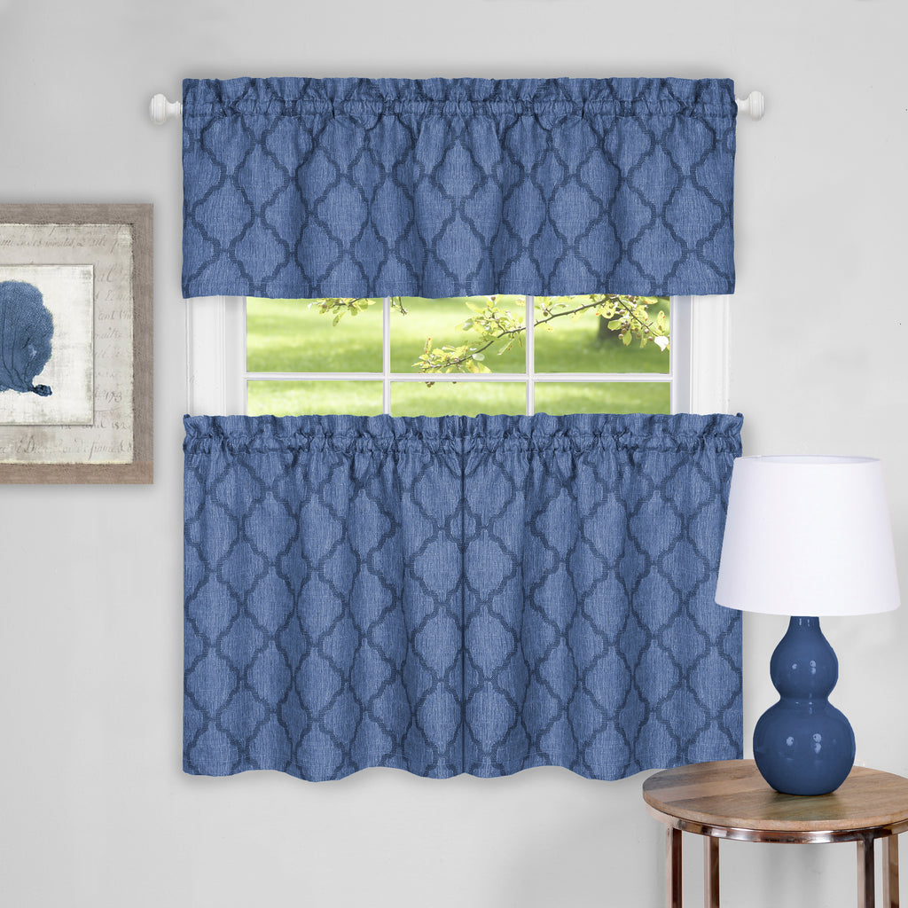 Colby Window Curtain Tier Pair and Valance Set - 58x24 - Blue