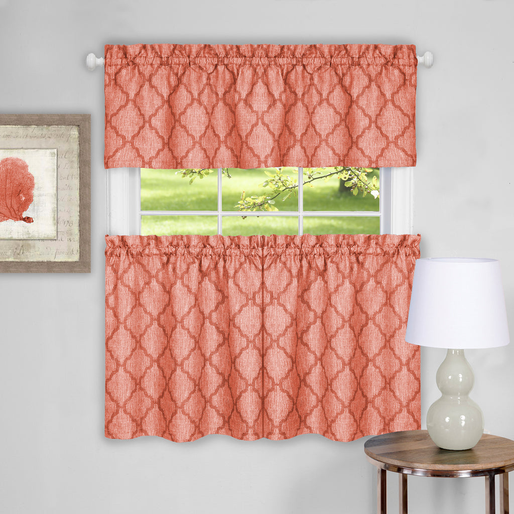 Colby Window Curtain Tier Pair and Valance Set - 58x24 - Orange