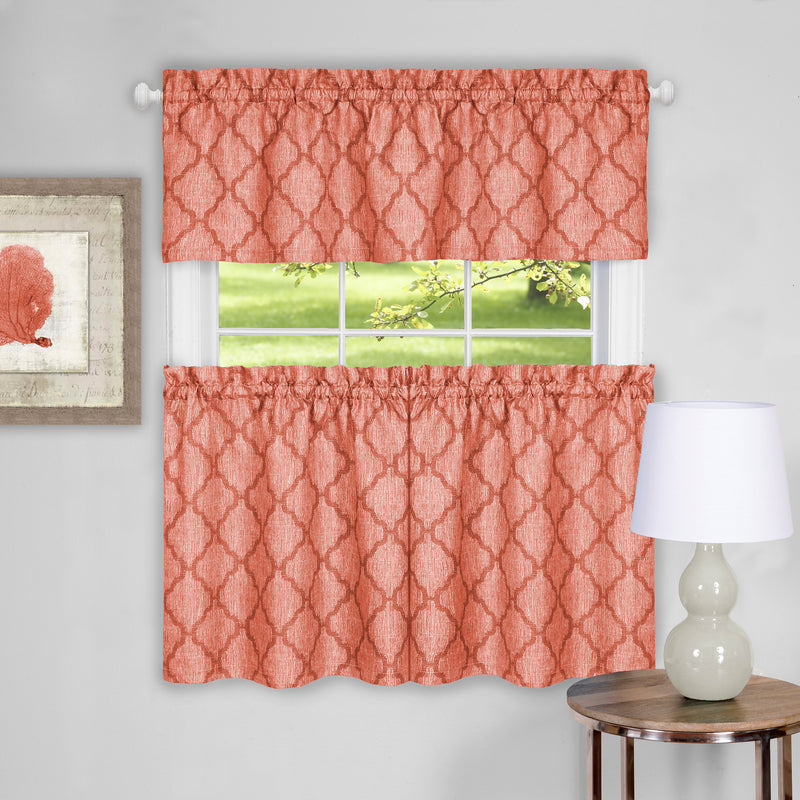 Colby Window Curtain Tier Pair and Valance Set - 58x36 - Orange