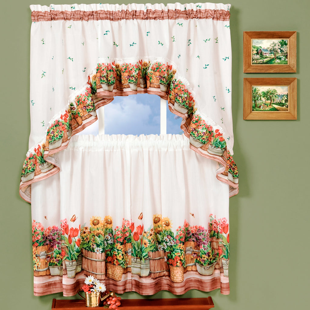 Country Garden - Printed Tier and Swag Window Curtain Set - 57x24 - Multi