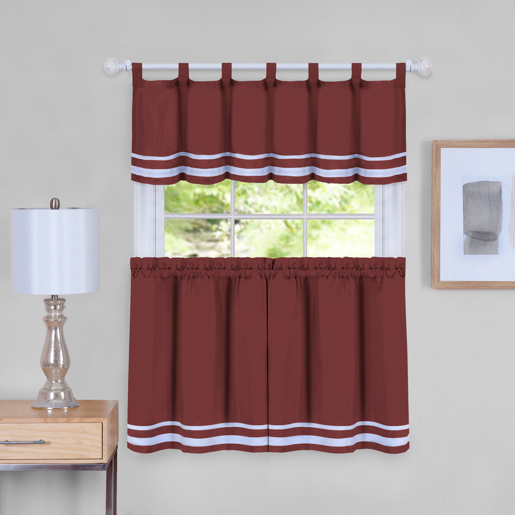 Dakota Window Curtain Tier Pair and Valance Set - 58x24 - Burgundy