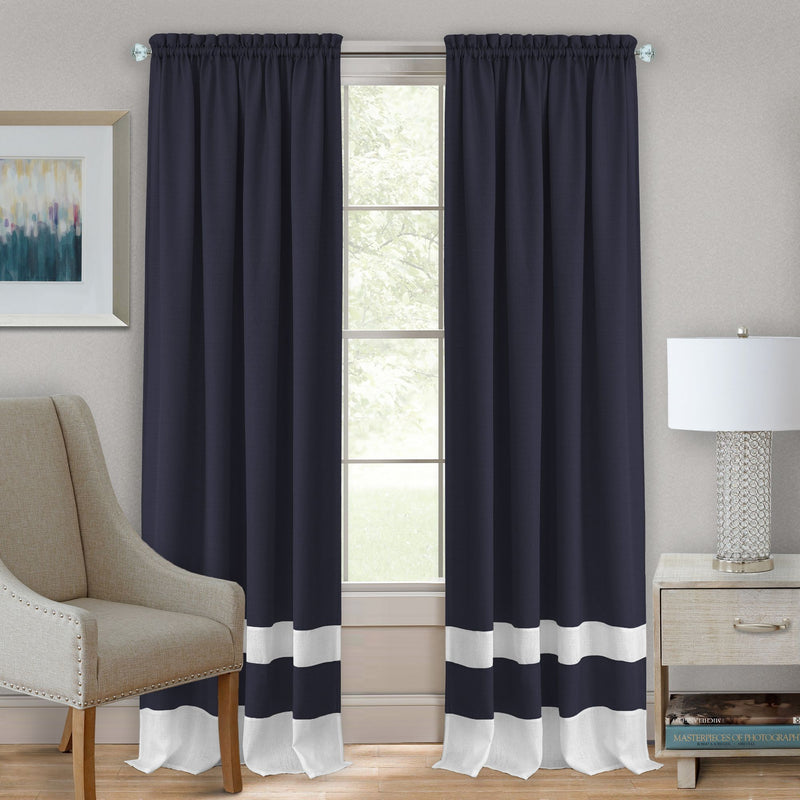 Darcy Rod Pocket Window Curtain Panel - 52x63 - Navy/White