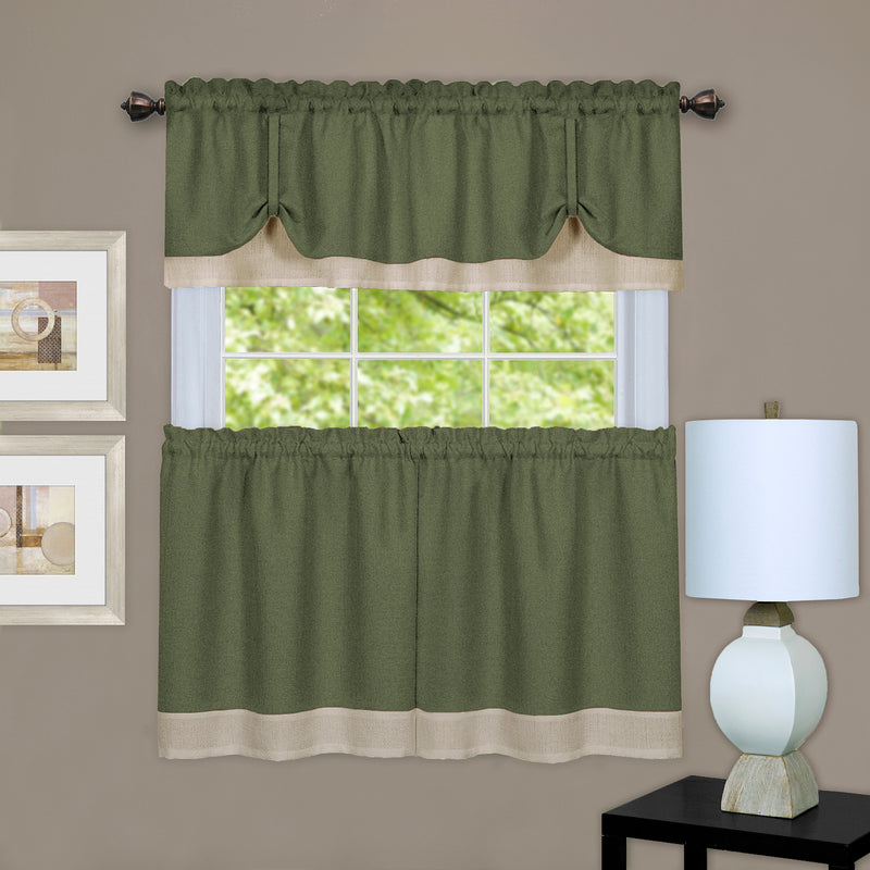 Darcy Window Curtain Tier and Valance Set - 58x24/58x14 - Green/Camel