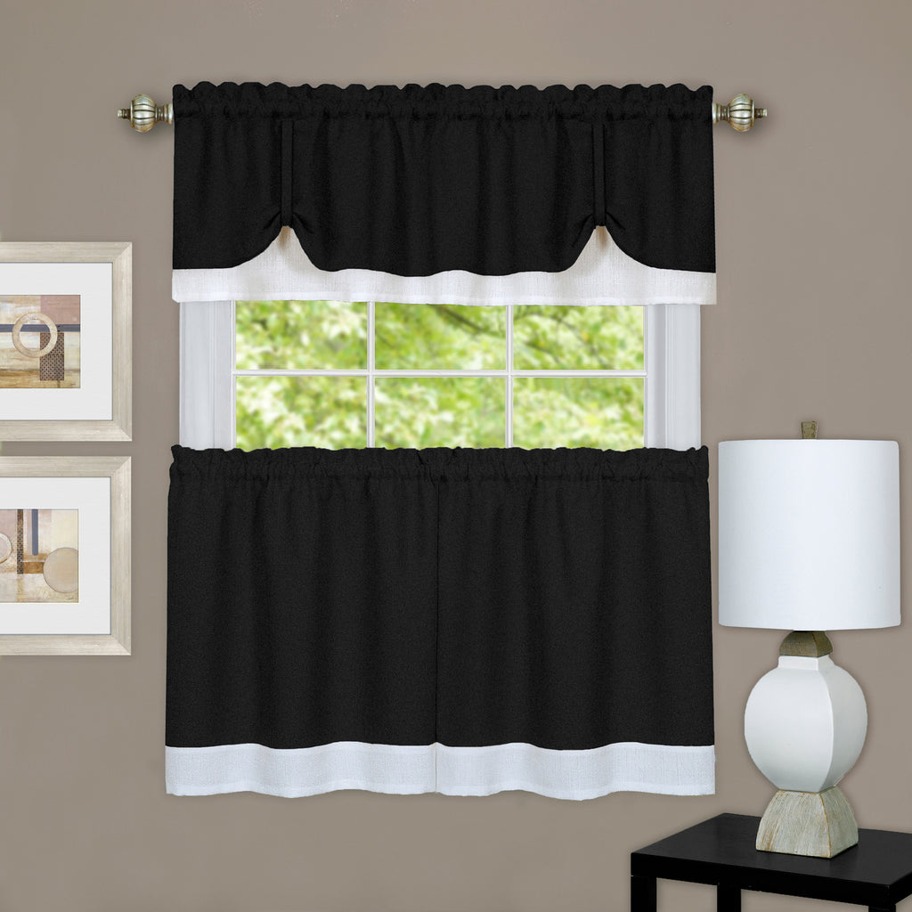 Darcy Window Curtain Tier and Valance Set - 58x36/58x14 - Black/White