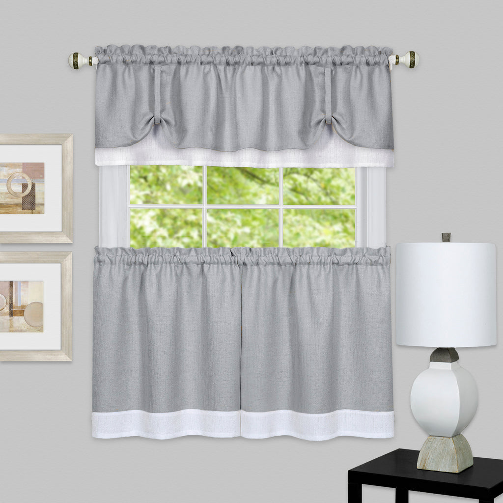 Darcy Window Curtain Tier and Valance Set - 58x36/58x14 - Grey/White