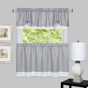 Darcy Window Curtain Tier and Valance Set - 58x36/58x14 - Grey/White