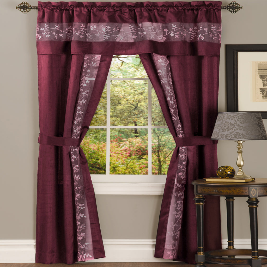 Fairfield 5 Piece Window Curtain Set - 55x63 - Burgundy