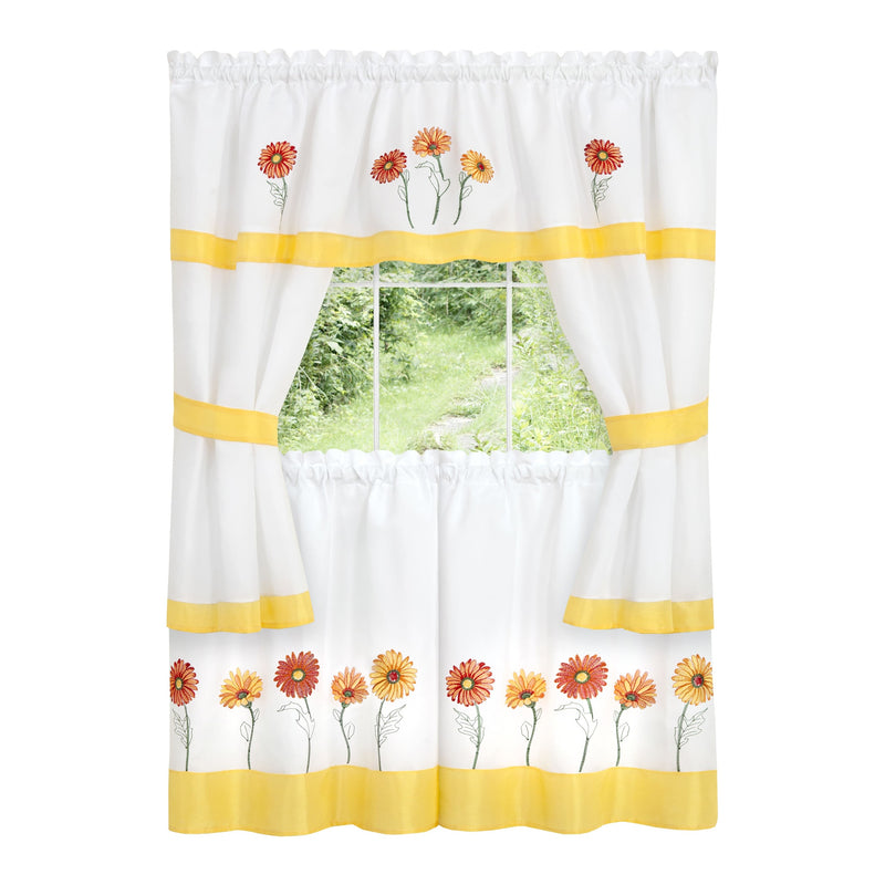 Gerbera Daisy Embellished Cottage Window Curtain Set - 58x36