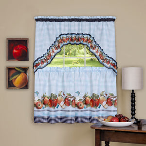 Golden Delicious - Printed Tier & Swag Window Curtain Set - 57x24 - Ice Blue