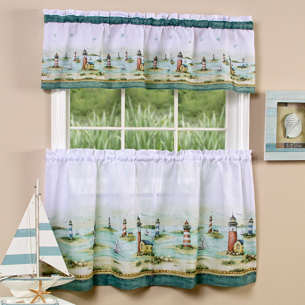 Hamptons Tier and Valance Window Curtain Set- 58x24 - Sand