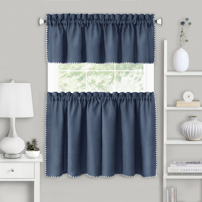 Kendal Tier and Valance Window Curtain Set - 58x24 - Blue/White