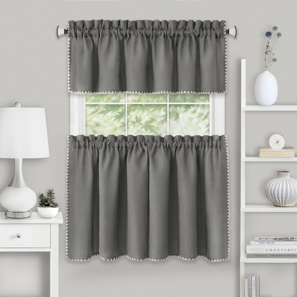 Kendal Tier and Valance Window Curtain Set - 58x36 - Grey/White