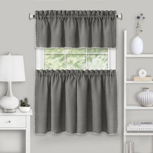 Kendal Tier and Valance Window Curtain Set - 58x36 - Grey/White