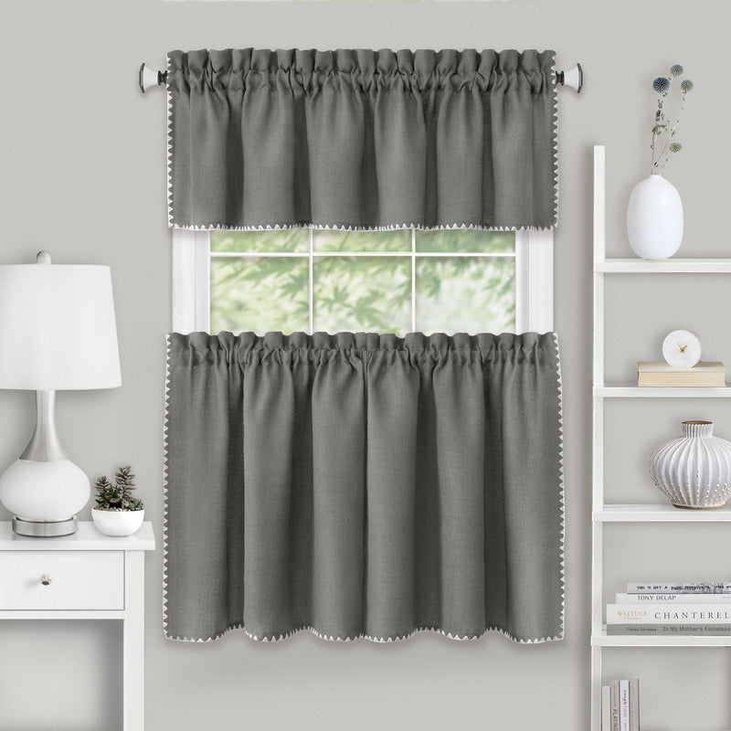 Kendal Tier and Valance Window Curtain Set - 58x24 - Grey/White