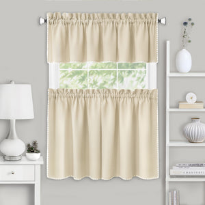 Kendal Tier and Valance Window Curtain Set - 58x24 - Tan/White