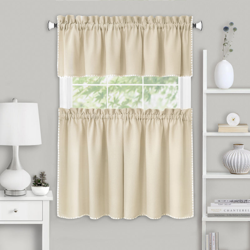 Kendal Tier and Valance Window Curtain Set - 58x36 - Tan/White