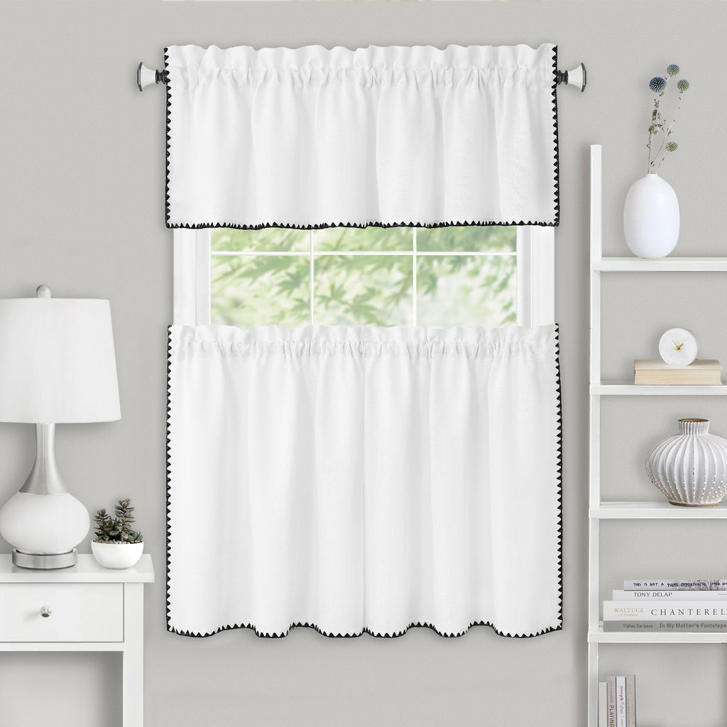 Kendal Tier and Valance Window Curtain Set - 58x36 - White/Black