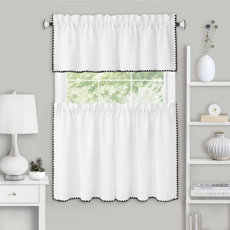 Kendal Tier and Valance Window Curtain Set - 58x24 - White/Black