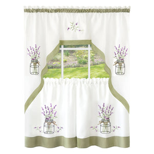 Lavender Embellished Tier and Swag Curtain Set - 58x24