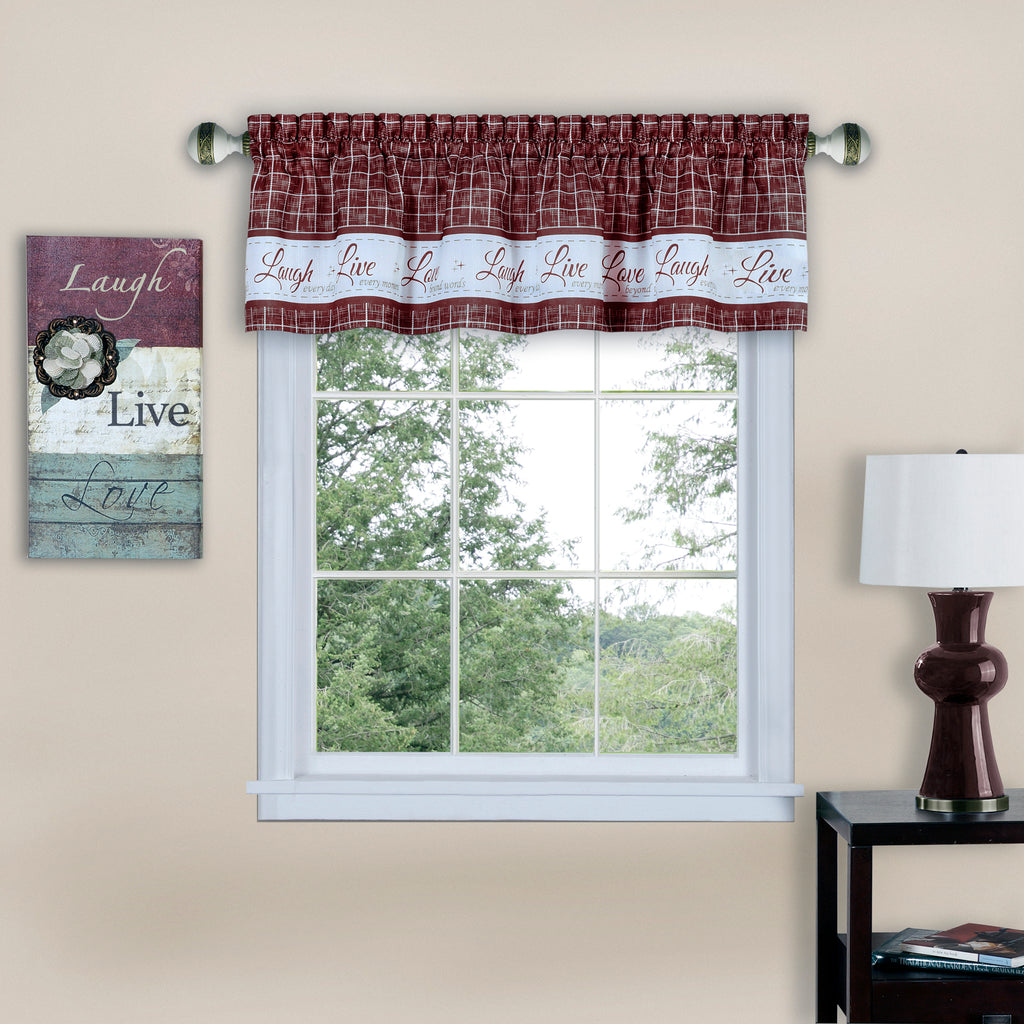 Live, Love, Laugh Window Curtain Valance - 58x14 - Burgundy