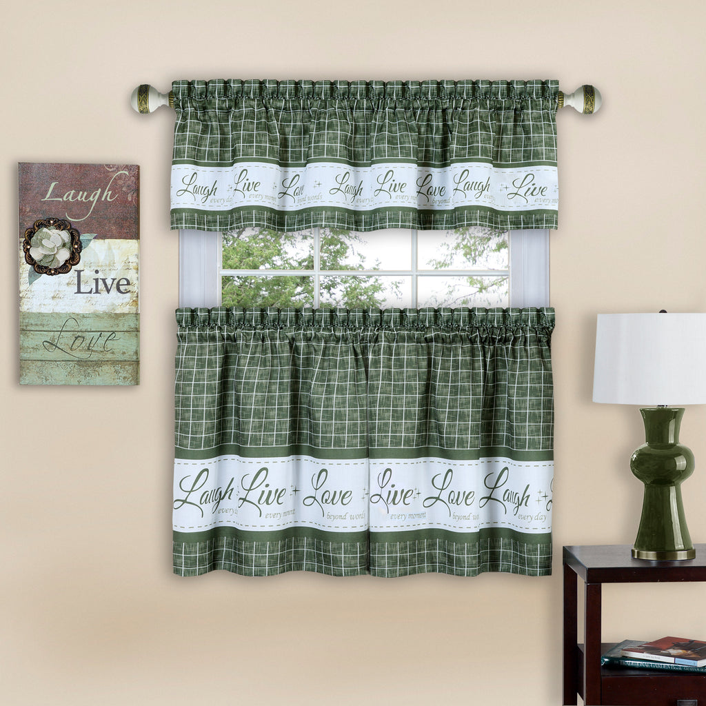 Live, Love, Laugh Window Curtain Tier Pair and Valance Set - 58x24 - Green