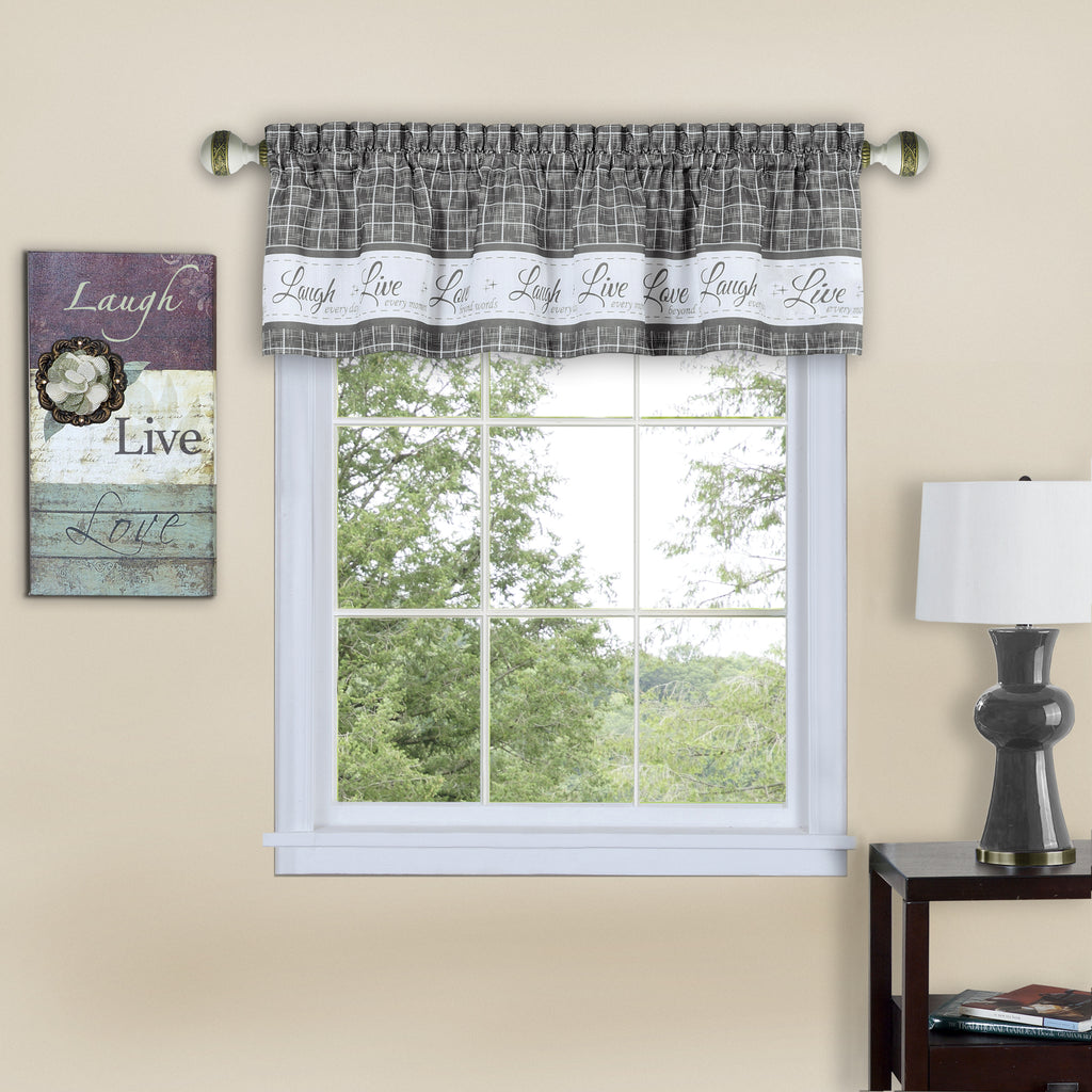 Live, Love, Laugh Window Curtain Valance - 58x14 - Grey