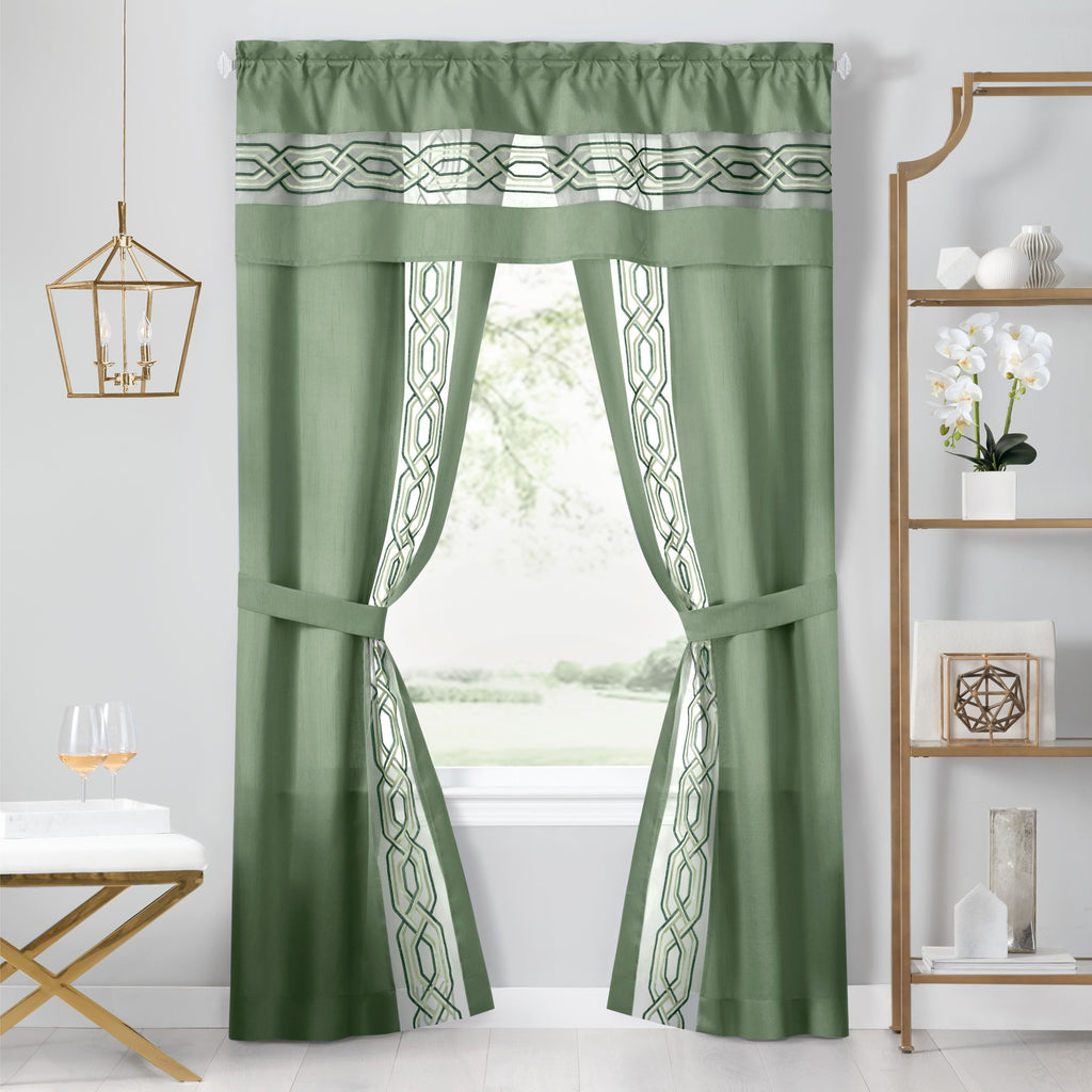 Paige 5 Piece Window Curtain Set - 55x84 - Green