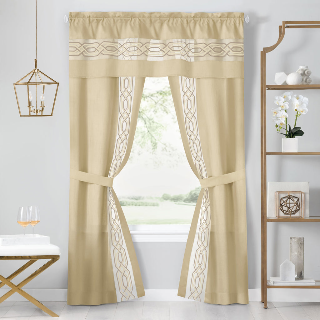 Paige 5 Piece Window Curtain Set - 55x63 - Tan