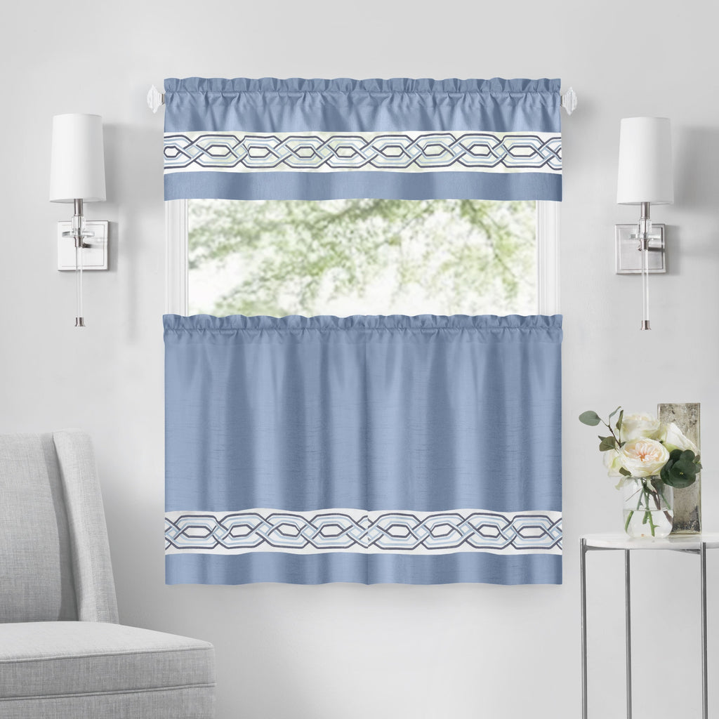 Paige Tier and Valance Window Curtain Set - 55x24 - Blue