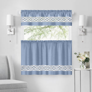 Paige Tier and Valance Window Curtain Set - 55x36 - Blue