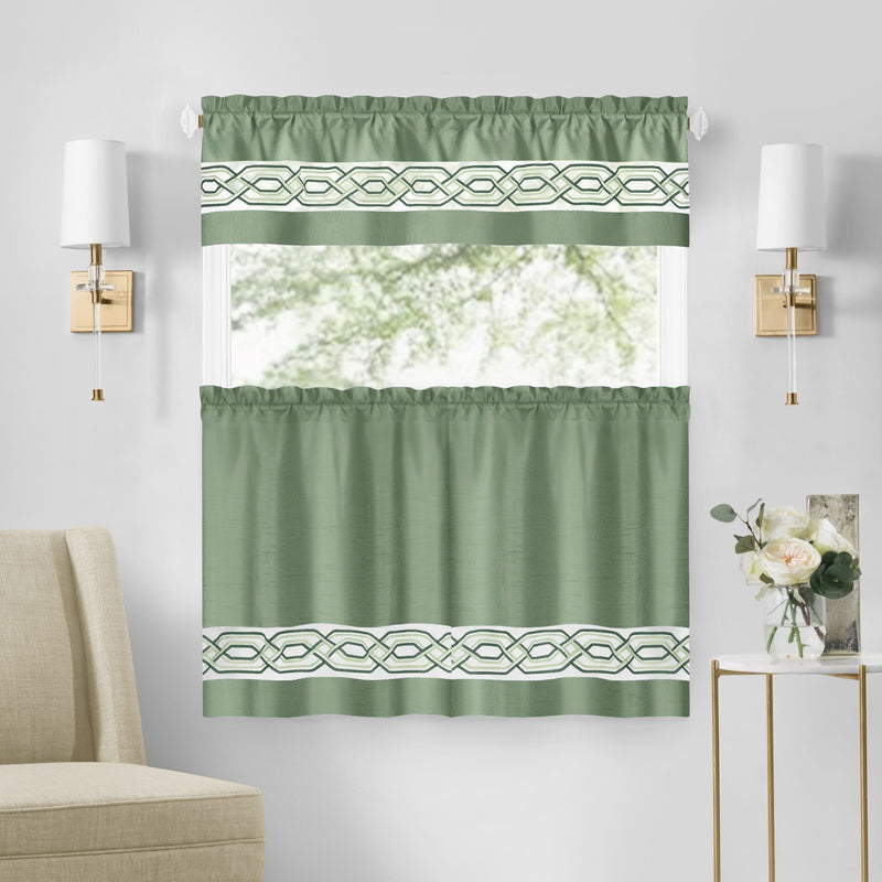 Paige Tier and Valance Window Curtain Set - 55x24 - Green