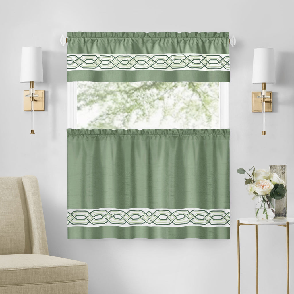 Paige Tier and Valance Window Curtain Set - 55x36 - Green