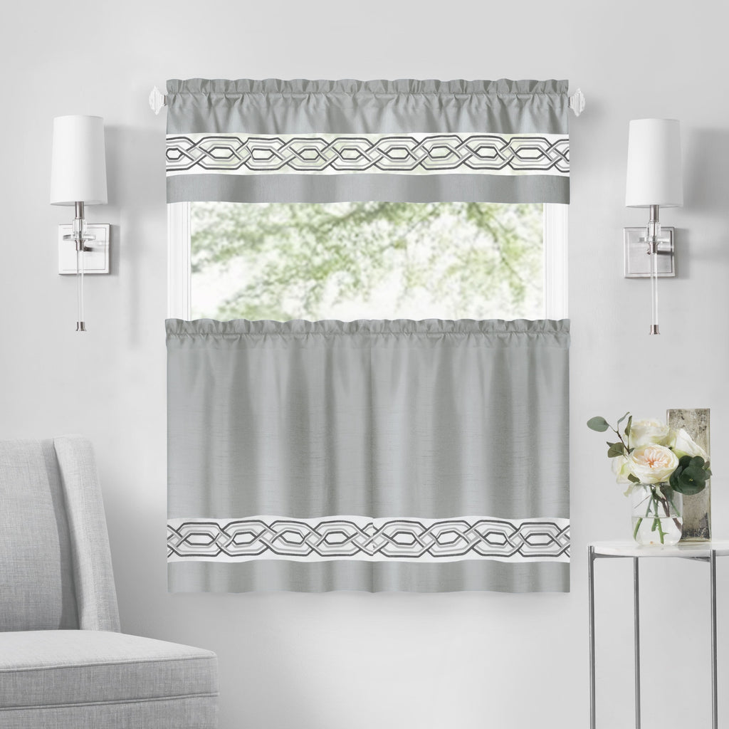 Paige Tier and Valance Window Curtain Set - 55x24 - Silver