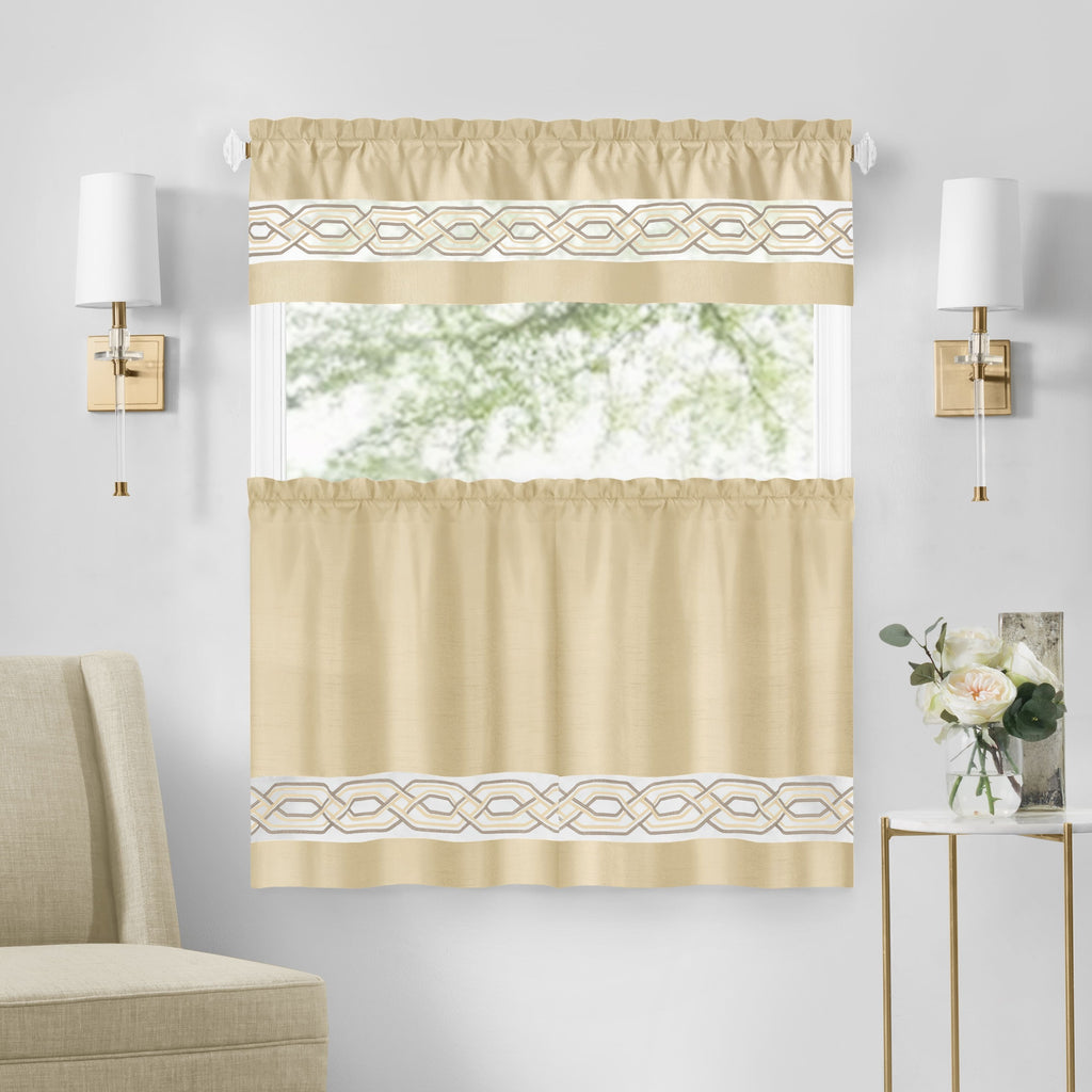 Paige Tier and Valance Window Curtain Set - 55x24 - Tan