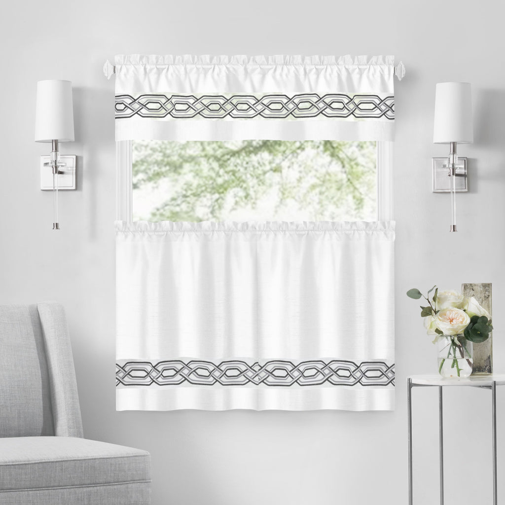 Paige Tier and Valance Window Curtain Set - 55x24 - White