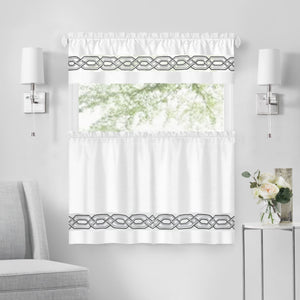 Paige Tier and Valance Window Curtain Set - 55x36 - White